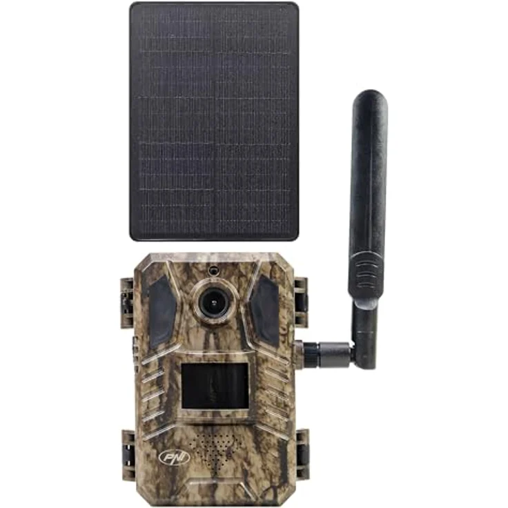 PNI Hunting 751 PRO Camouflage Videoüberwachungskamera, 16 MP, 4G LTE, GPS, Nachtsicht, IP66 wasserdicht, mit Batterie und Solarpanel – Bild 1