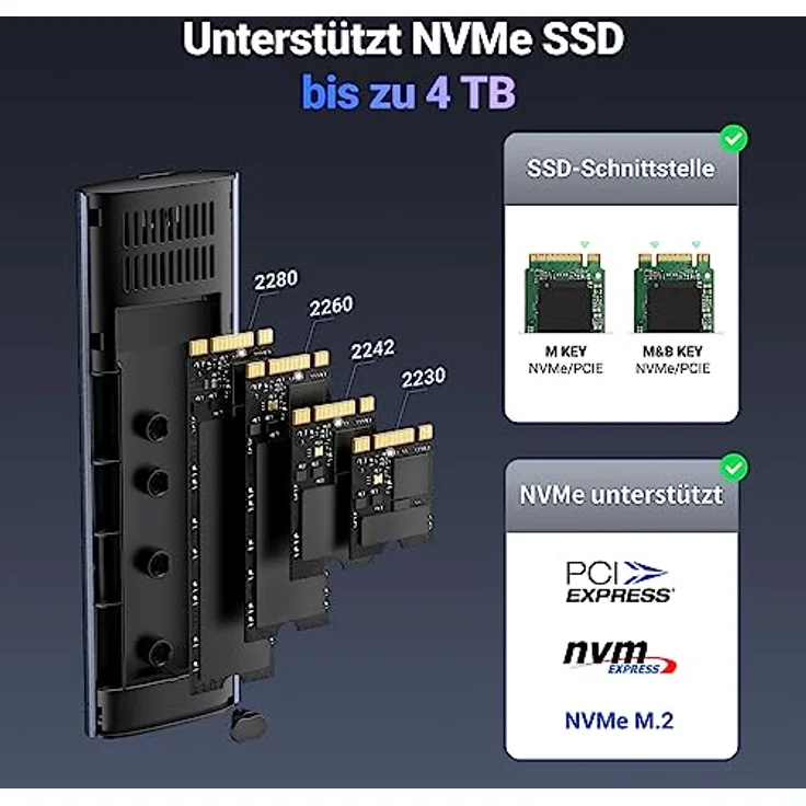 UGREEN M.2 Gehäuse NVMe USB 3.1 Gen2 10 Gbps NVMe SSD Gehäuse Adapter mit USB CC Kabel für M2 NVMe PCIe M Key und B+M Key Unterstützt UASP Ruhemodus – Bild 3