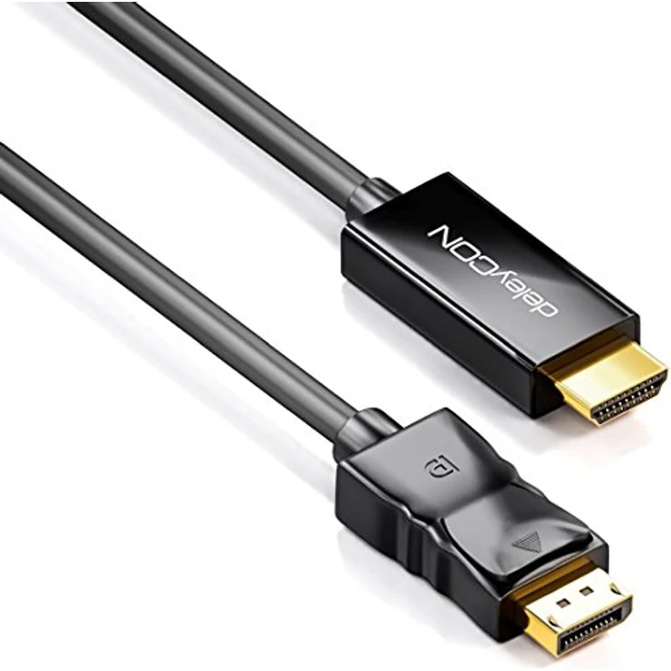 deleyCON 1m DisplayPort zu HDMI Kabel - High Speed 4K UHD FullHD 1080p 3D HDCP Audioübertragung - DP Stecker auf HDMI Stecker Adapterkabel - Schwarz – Bild 3