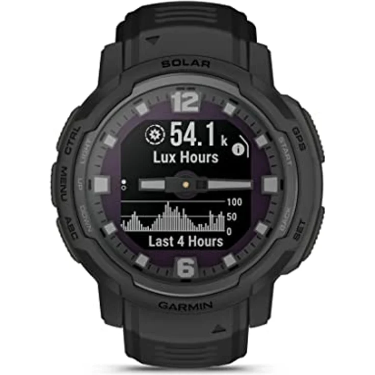 Garmin Instinct Crossover Solar Tactical Smartwatch Hybrid 45 mm Solar Aufladung, Rugged Design und Super-Luminova Zeigern, 70 Tage Laufzeit, 30 Multisport-Apps, GPS, Taktische Funktionen (schwarz) – Bild 2