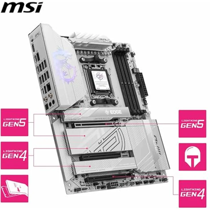 MSI MPG X870E Edge TI WiFi Mainboard, ATX - Unterstützt AMD Ryzen 9000/8000/7000 Prozessoren, DDR5 Memory Boost 8400+MT/s (OC), PCIe 5.0 x16, M.2 Gen5, Wi-Fi 7, 5G LAN – Bild 5