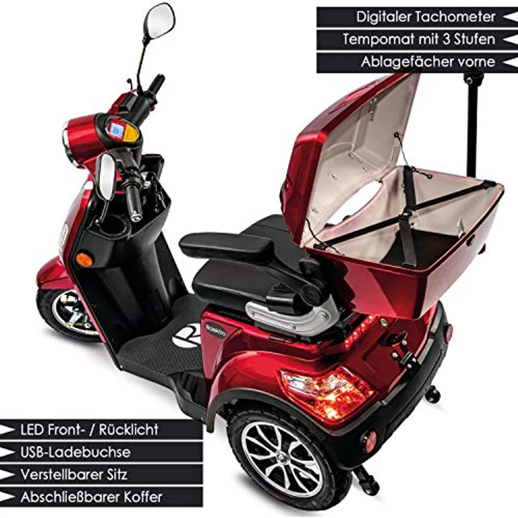 Rolektro E-Trike 25 V.3 Pro Dreirad Rot - 1000W Elektromobil - 70km Reichweite - herausnehmbarer Lithium Akku - Seniorenmobil mit Straßenzulassung – Bild 4