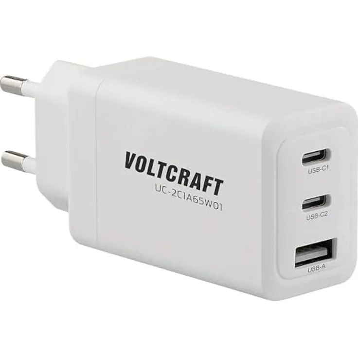 Voltcraft UC-2C1A65W01 USB Ladegerät, 65 W, 1x USB-A, 2x USB-C® mit Fast Charge und USB PD 3.0, Weiß, GaN