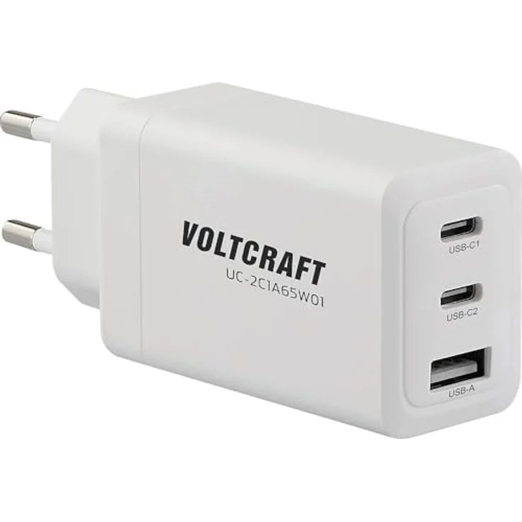Voltcraft UC-2C1A65W01 USB Ladegerät, 65 W, 1x USB-A, 2x USB-C® mit Fast Charge und USB PD 3.0, Weiß, GaN – Bild 1