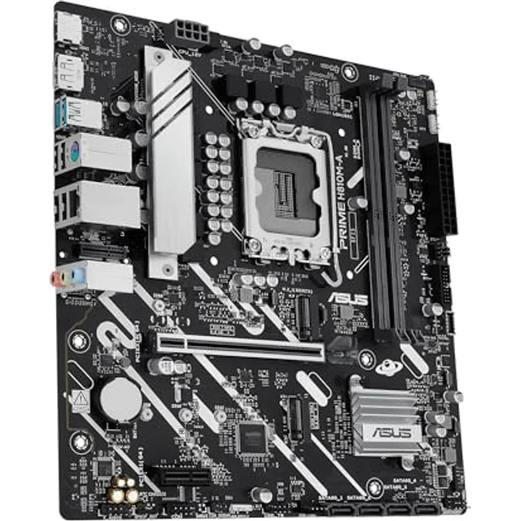 ASUS Prime H810M-A-CSM, Intel mATX Motherboard, 6+1+1 Stromphasen, DDR5-Slot, PCIe 4.0, 2 M.2-Steckplätze, Intel Ethernet 16 GB, DisplayPort, HDMI, USB-A 10 Gbit/s, USB-C 5 Gbit/s, Schwarz – Bild 2