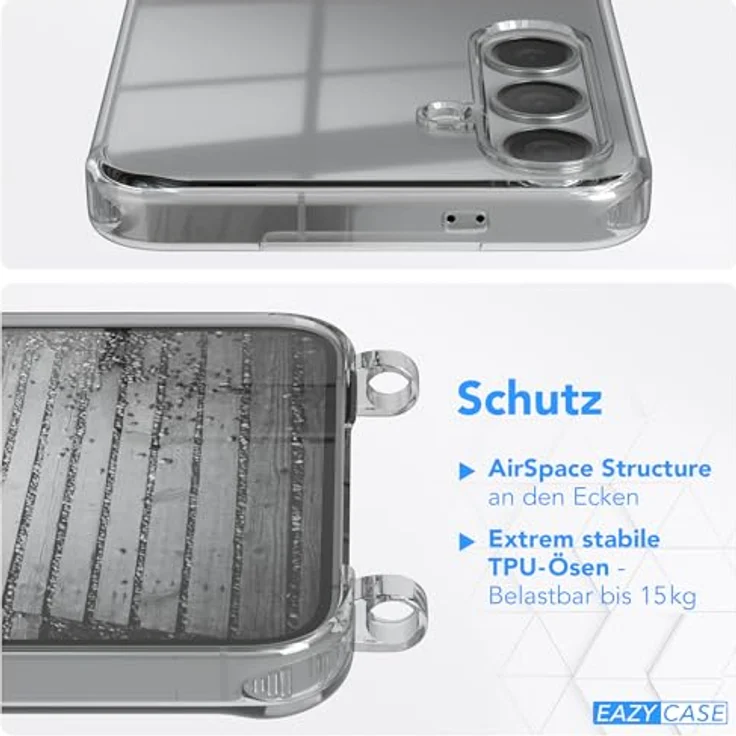 EAZY CASE Handykette kompatibel mit Samsung Galaxy S24 Plus, Metall Umhängeband und schwarze Ersatzkordel, flexibles Tragesystem mit robuster Schutzhülle aus TPU/Silikon – Bild 5