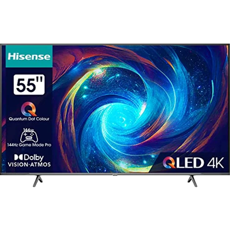 Hisense 55E7KQ Pro 139cm (55 Zoll) Fernseher, 4K ULED HDR Smart TV, Quantum Dot,120Hz, 144Hz VRR, HDMI 2.1, Game Mode, HDR10+, Dolby Vision IQ & Atmos, Alexa Built-In, Google Assistant [2023], Silber – Bild 1