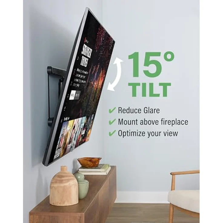 SANUS Höhenverstellbare, vollbewegliche TV-Wandhalterung für 42 bis 90 Zoll Fernseher, 10,2 cm Höhenverstellung, 98° drehbar, 3-Schritt-Installation – Bild 5