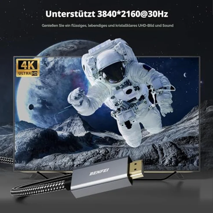 BENFEI 4K DisplayPort auf HDMI Kabel, 1,8m Geflochtenes Kabel mit Aluminiumhülse, High Speed Verbindung, Unidirektional, Unterstützt 3840×2160@30Hz, 5 Stück – Bild 5