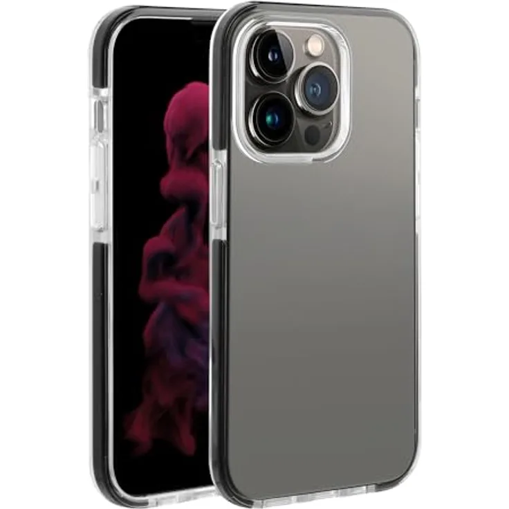 Vivanco Rock Solid Cover für Apple iPhone 14 Pro, Anti Shock Schutzhülle, Schwarz und Transparent