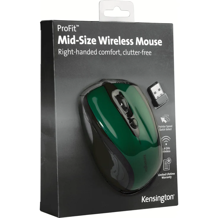 Kensington Profit Maus, Kabellose mittlere optische 5-Tasten Funkmaus mit ergonomischer Form für Rechtshänder, Plug & Play Betrieb, Kompatibel mit Windows & MacOS, Grün, K72424WW – Bild 5