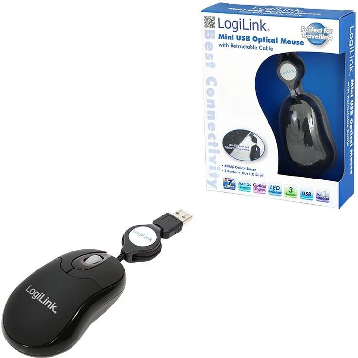 LogiLink Maus optisch USB Mini mit Kabeleinzug – Bild 2