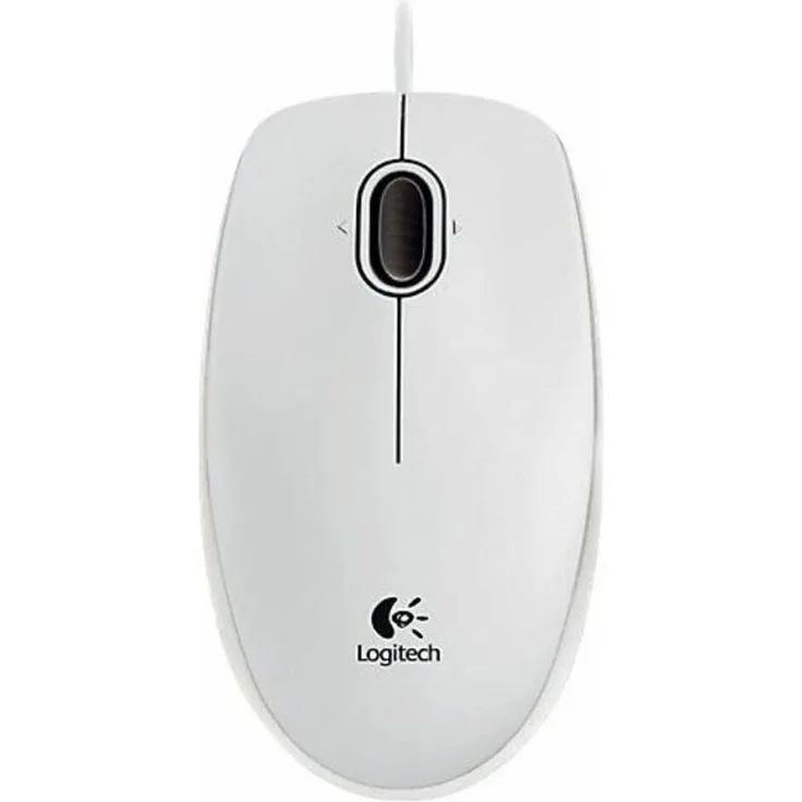 Logitech B100 Maus mit Kabel, USB-Anschluss, 800 DPI Optischer Sensor, 3 Tasten, Für Links- und Rechtshänder, PC-Mac - weiß