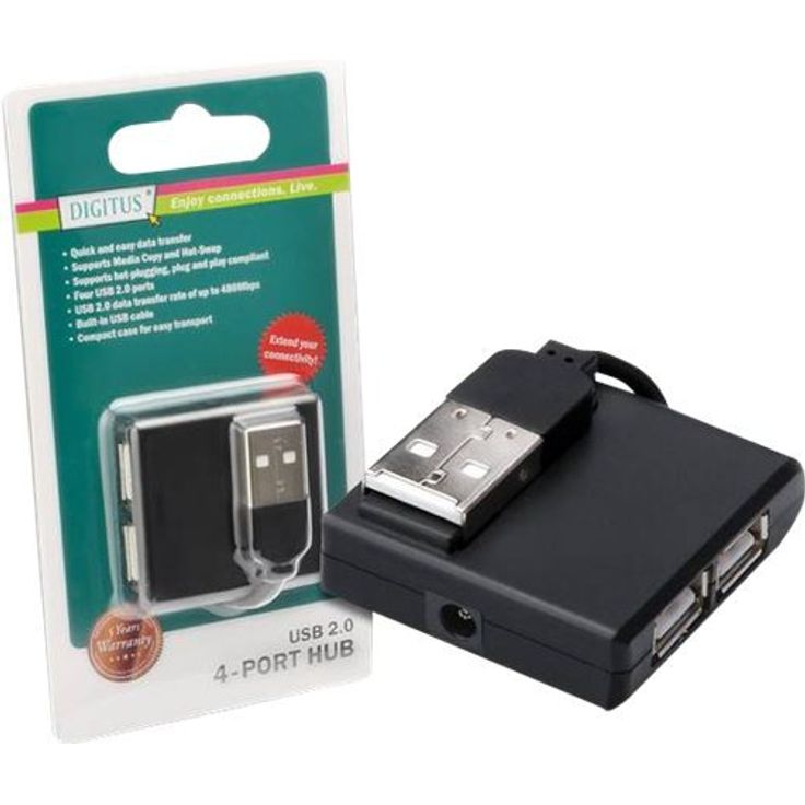 DIGITUS USB-Hub - 4 Ports - High-Speed USB 2.0 - 480 MBit-s - Kompaktes Gehäuse - Stromversorgung per USB - Schwarz – Bild 2