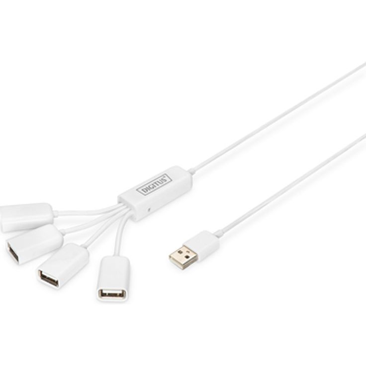DIGITUS USB-Hub - 4 Ports - High-Speed USB 2.0 - 480 MBit-s - Spider USB Hub - Stromversorgung per USB - Netzteil - Weiß – Bild 2