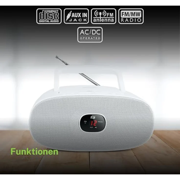 Muse MD-202 RDW Stereo UKW-Radio mit CD-Player (LED Display, Repeat, AUX-In, Teleskopantenne) weiß – Bild 7