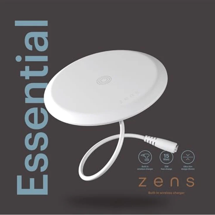 Zens Built-In Wireless Charger, kabelloses Ladegerät (15 W) für iPhone, AirPods, Android & Qi-kompatible Geräte, inkl. 20-W-Netzadapter und 2 m langem Kabel, Weiß – Bild 4
