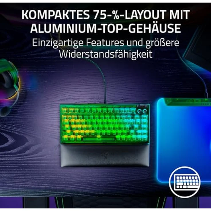 Razer BlackWidow V4 75% Phantom Green Edition, Hot-swap-fähige mechanische Gaming-Tastatur mit Orange Tactile Switches, Aluminiumgehäuse, Chroma RGB und Mediensteuerung, US Layout | Phantom Green – Bild 3