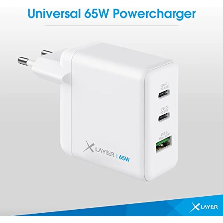 XLayer Powercharger 3-Port Netzteil 65W USB C Typ Schnellladegerät White Schnelles Laden Kompatibel mit MacBook/Pro/Air, iPhone, iPad, Galaxy, Huawei, Xiaomi, Lenovo, Dell und vielen weiteren Geräten – Bild 2
