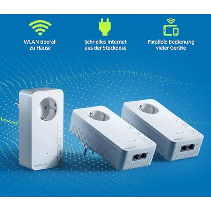 devolo Magic 2 2400 WiFi ac next Multiroom Kit: Stabilstes Set mit 3 Powerline-Adaptern für raumübergreifendes Mesh-WLAN, ideal für Streaming (2400 Mbit-s, 4x Gigabit LAN-Anschlüsse) - Preisvergleich – Bild 4
