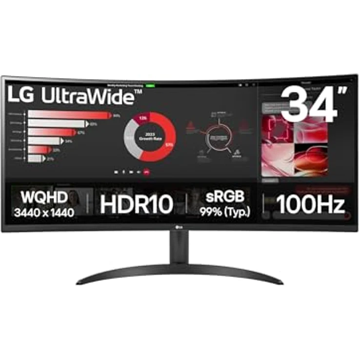 LG Electronics 34WR50QK-B.AEU UltraWide 1800R Curved QHD Monitor 34" Schwarz, 3440 x 1440, 21:9, 5ms GtG, 100 Hz, HDR10, 99% sRGB, PBP-Modus, OnScreen Control, AMD FreeSync – Bild 1