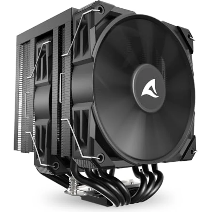 Sharkoon A60 Black Air Cooler, 156 mm CPU Kühler mit 260 W TDP, zwei 120 mm Lüftern, variabler Lüftergeschwindigkeit von 500 bis 1800 RPM, Schwarz – Bild 2