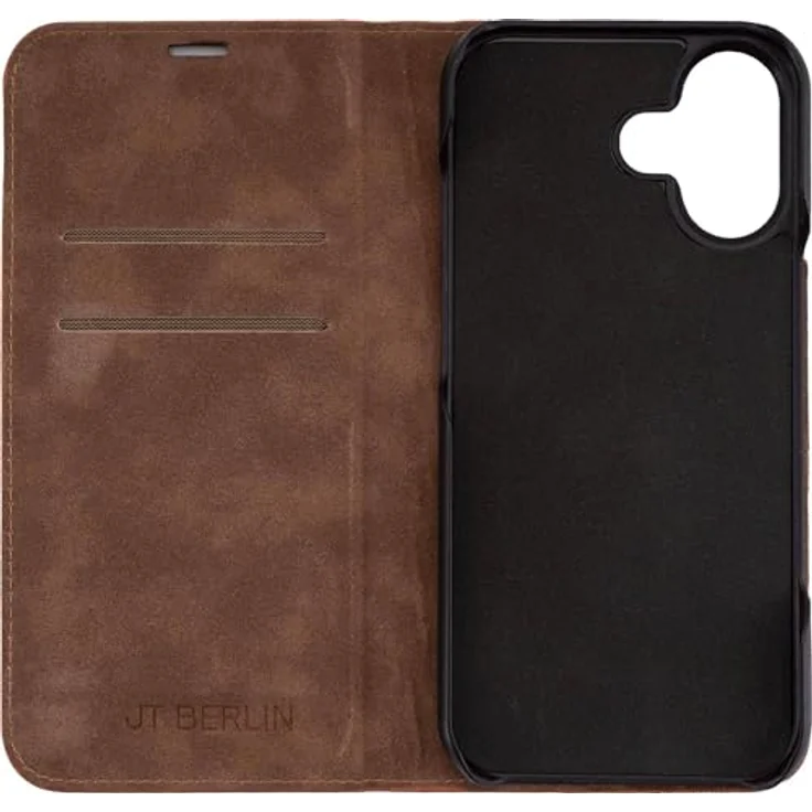 JT Berlin Echtleder BookCase Tegel für Apple iPhone 17, Smartphone Hülle mit Kartenfach, cognac Braun – Bild 5
