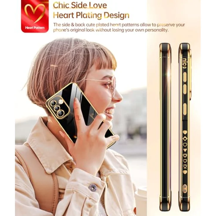 LeYi Handyhülle für Samsung Galaxy A36 5G, Cute Herz Muster TPU Silikon, stoßfest mit 2 Schutzfolien, kamerabeschützend, kratzfest, schwarz – Bild 5