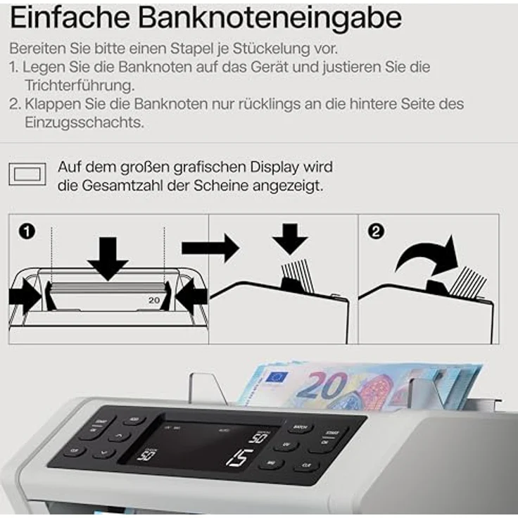 Safescan 2250 Geldzählmaschine, Banknotenzähler mit 3-facher Echtheitsprüfung, zählt sortierte Banknoten aller Währungen – Bild 5