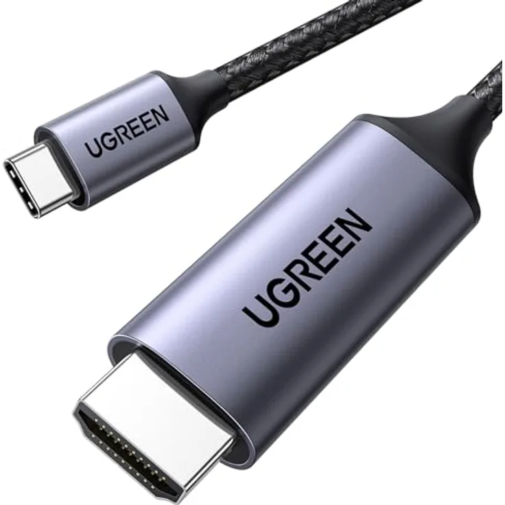 UGREEN USB C auf HDMI Kabel 4K 60Hz, 2m, Thunderbolt 3/USB C 3.1, geflochten Aluminium, kompatibel mit iPhone 17, MacBook Pro 2021, iPad Pro/Air, Galaxy S23 Ultra