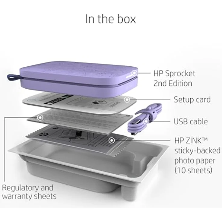 HP Sprocket 2x3" Sofortbilddrucker - Tragbarer, kabelloser Farbdrucker - Zink-Fotopapier mit Kleberückseite - Drucke von kompatiblen iOS- & Android-Geräten per Bluetooth-App - Lila – Bild 5