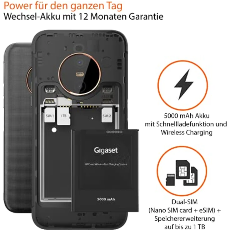 Gigaset GX6 PRO Business-Smartphone 5G - staub- & wasserdicht IP68, Militärnorm - 6,6" FHD+ Display mit Gorilla Glass - 128GB+8GB RAM - 50MP Kamera - 400 std Standby - Android 12, Titanium Black – Bild 3