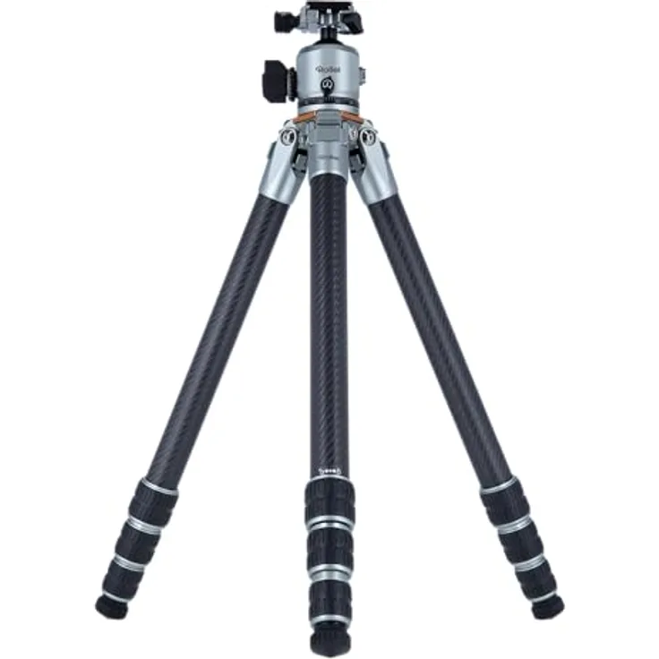 Rollei Lion Rock Pro Carbon-Stativ inkl. Stativkopf – Ultraleicht, Hohe Tragkraft 20 kg, Verstellbare Höhe bis 147,5 cm, Kompaktes Packmaß, Wechselbare Spikes, Carbon, Schwarz