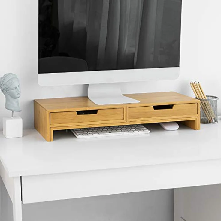 BBF04-N Design Monitorerhöhung für 2 Monitore Monitorständer Schreibtischaufsatz mit 2 Schubladen breitenverstellbar - Sobuy – Bild 6