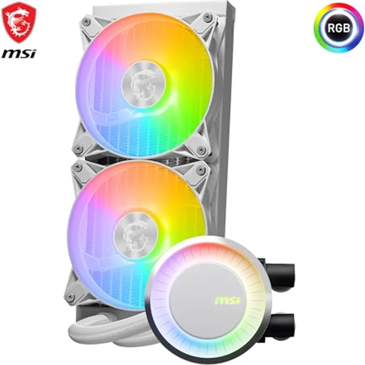 MSI MAG CORELIQUID E240 white AIO CPU-Flüssigkeitskühler - Vergrößerte Kupferkühlplatte, ARGB Blockhead, Zweikammer-Wasserblock, Split-Flow Radiator, Mystic Light - AMD & Intel Kompatibel – Bild 3