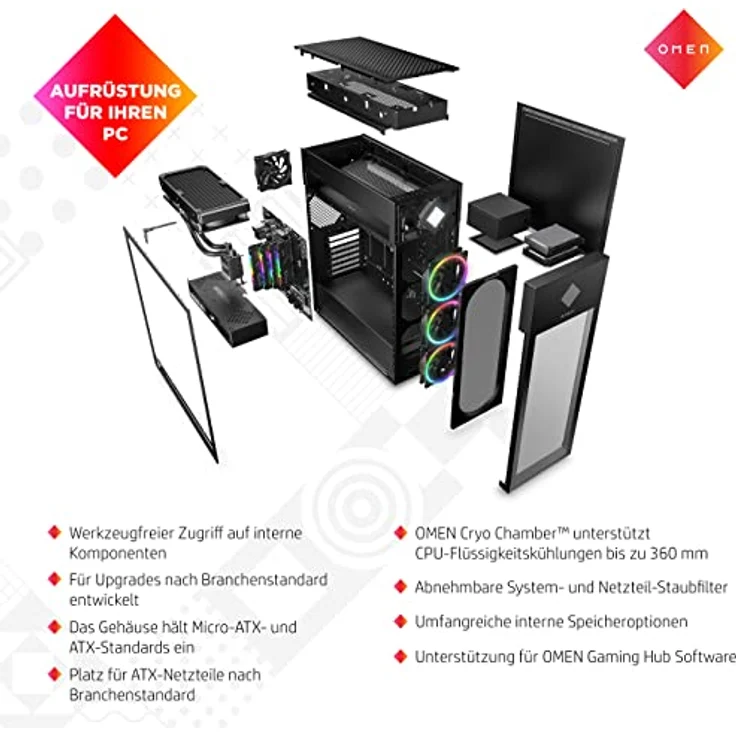 Omen Gaming PC | Intel Core i9-13900K | 64 GB DDR5 RAM | 4 TB SSD | NVIDIA GeForce RTX 4090 | Windows 11 Home | Schwarz | Seitenfenster | RGB-Lüfter | Flüssigkeitskühlung & Omen Cryo Chamber – Bild 5
