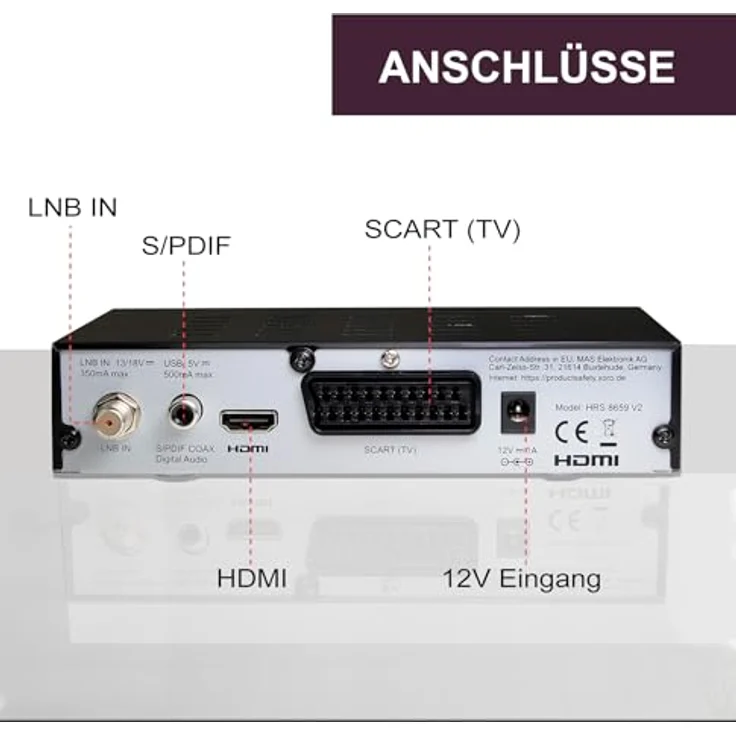 XORO HRS 8659 V2, HD DVB-S2 Satellitenreceiver mit HDMI, SCART, USB-Mediaplayer, Unicable 1+2 und 12V-Eingang – Bild 3