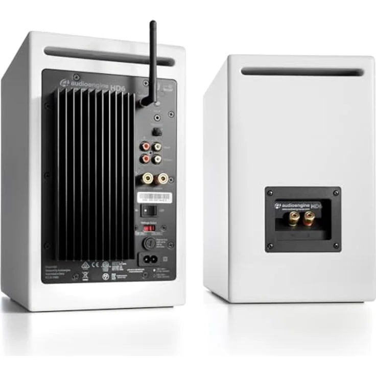 Audioengine HD6 Wireless Speakers, 150W Bluetooth Regal-Lautsprecher mit 24-Bit DAC, AUX, Optical, RCA, weiße Holzoptik, Paar – Bild 2