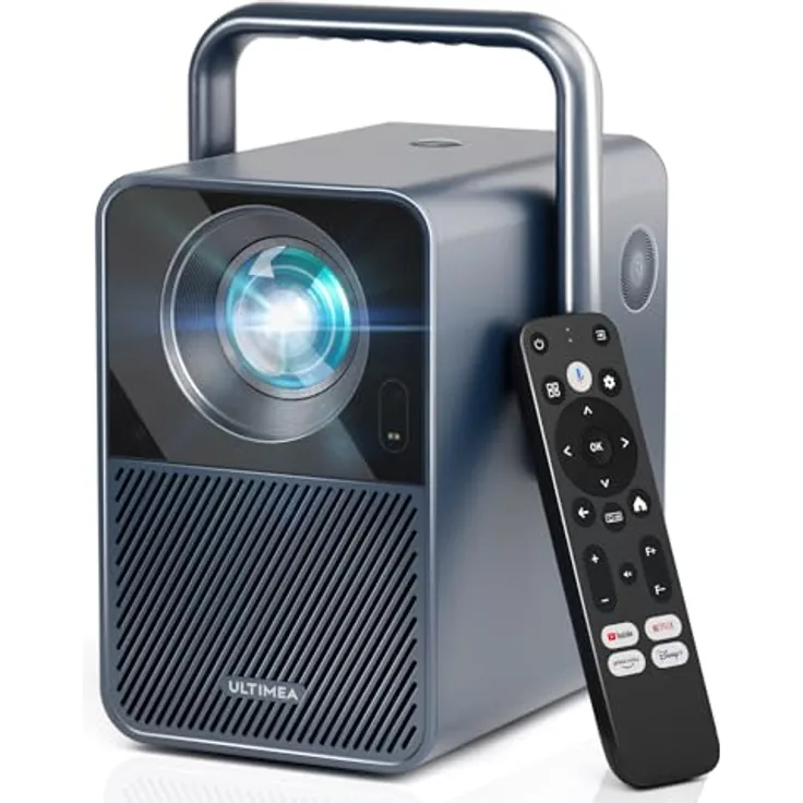ULTIMEA Beamer Android TV 11.0 mit NETFLIX 10.000+ Apps, True 4K Heimkino Beamer Unterstützung 1000 ANSI-Lumen, Dolby Audio, Tiefe Bässe, Outdoor Projektor Native 1080P, Tragegriffdesign, Poseidon E40