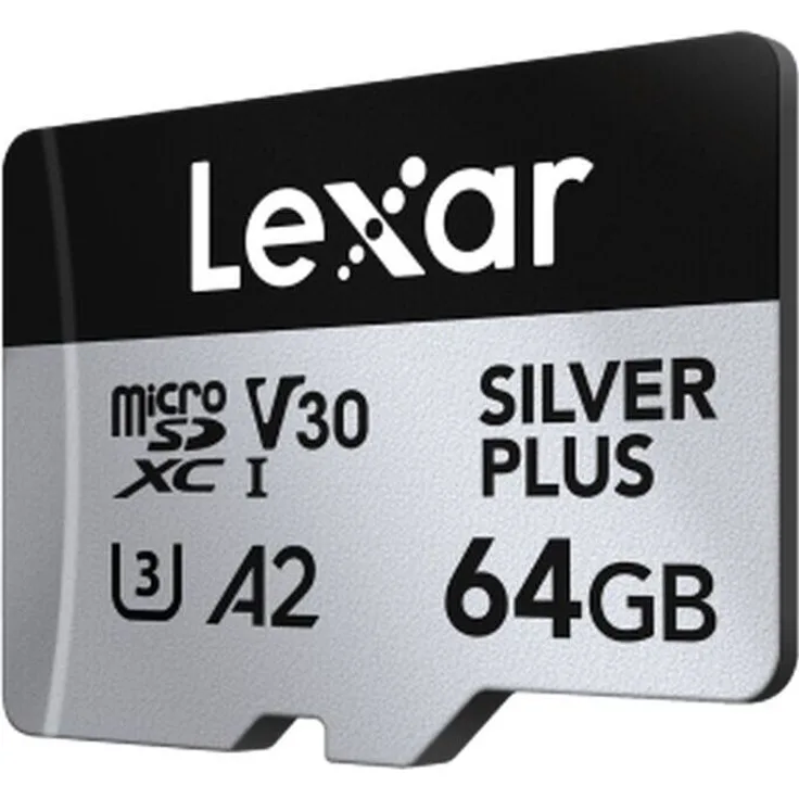 Lexar Professional SILVER PLUS 64 GB MicroSDXC, UHS-I Klasse 3, Lesegeschwindigkeit 205 MB/s, Schwarz/Silber