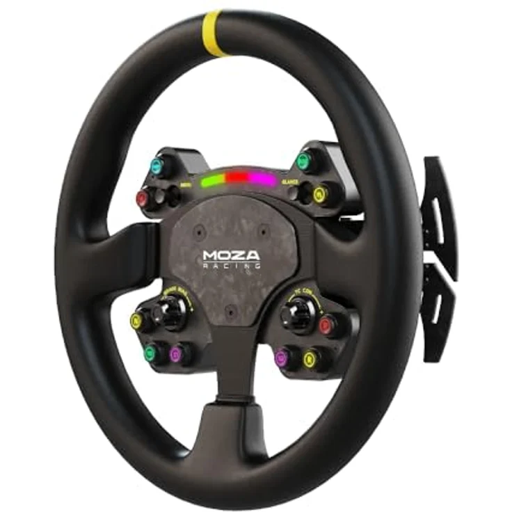MOZA RACING RS V2, Rundes Gaming-Lenkrad (33 cm) aus Leder, schwarz, mit carbone Schaltwippen und RGB-Drehzahlanzeige – Bild 2