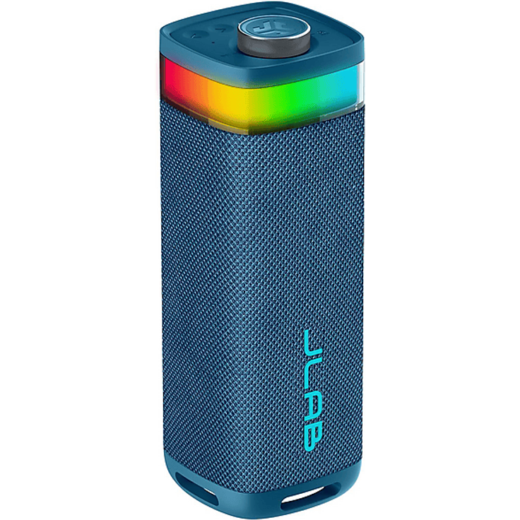 JLAB Go Party Speaker, Tragbarer Bluetooth-Lautsprecher, Wasserfest, Blau, mit RGB-Beleuchtung und 16 Stunden Akkulaufzeit
