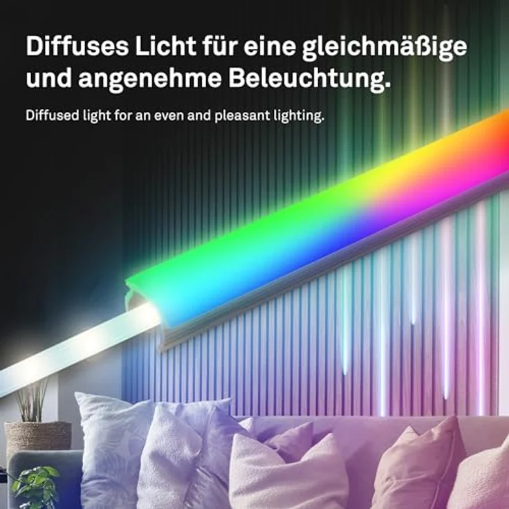 BRILONER - Pimp your Panel LED Strip Starterset, RGB bunte Lichtfarben, Fernbedienung, LED Streifen, Leiste, Zimmer Deko, Band, Zubehör Akustikpaneele, Lichtleiste, Lichtband, 2,6m, Weiß - Vielseitige Beleuchtungsoptionen & Fernbedienungsfunktion – Bild 2
