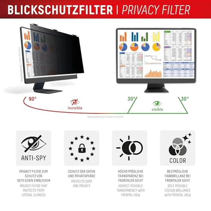 Displex PRIVACY SAFE Magnetischer 2-Wege Blickschutzfilter für 27 Zoll Monitor, abnehmbar, Anti-Reflex- & glänzende Oberfläche, DSGVO-konform – Bild 3