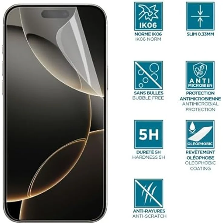Mobilis Screen Protector Anti-Shock IK06, Klarer Displayschutz für iPhone 16 mit präziser Passform und blasenfreier Montage – Bild 2