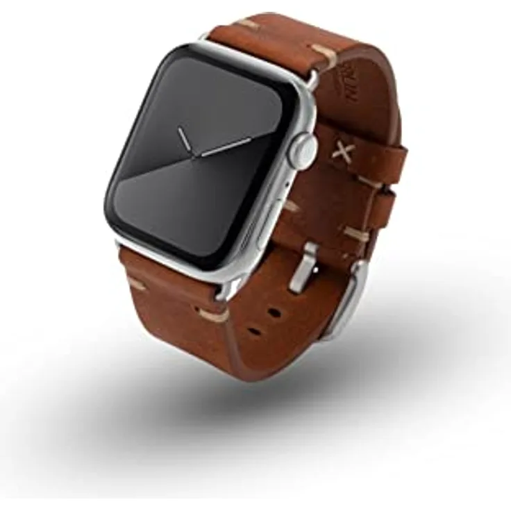 JT Berlin Watchband Alex II Vintage Armband, 42 mm, 44 mm, 45 mm, 46 mm, Braun, Silber für Apple Watch Series 1 und 2