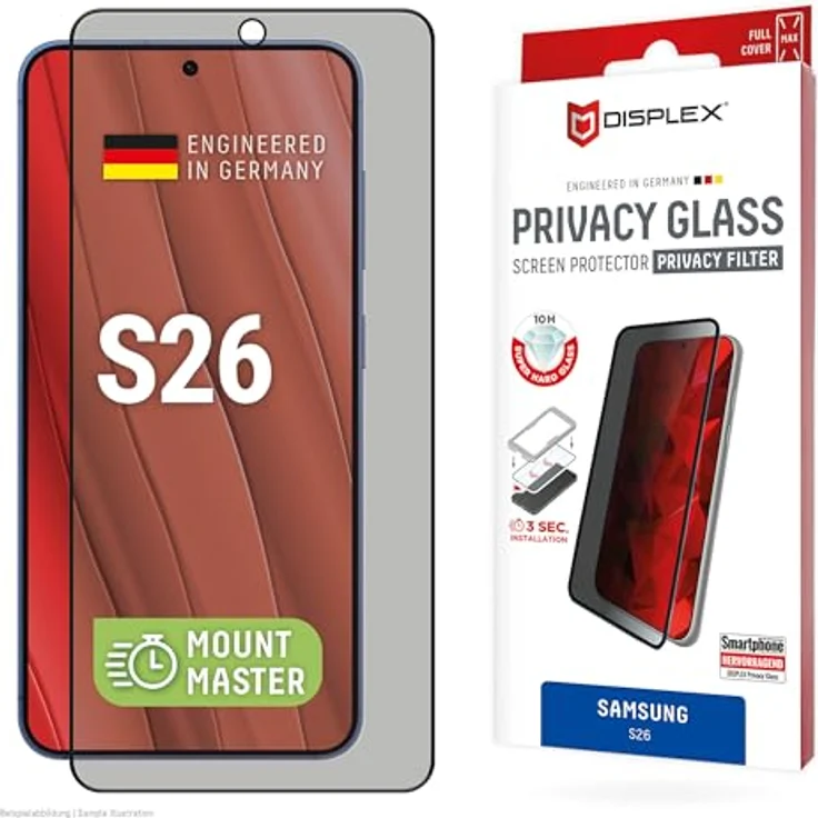 Displex Real Glass MountMaster für Samsung Galaxy S26, Privacy Glass, 2-Wege Blickschutz, Kratzer-resistent, einfache Installation, Ultra HD Klarheit – Bild 1