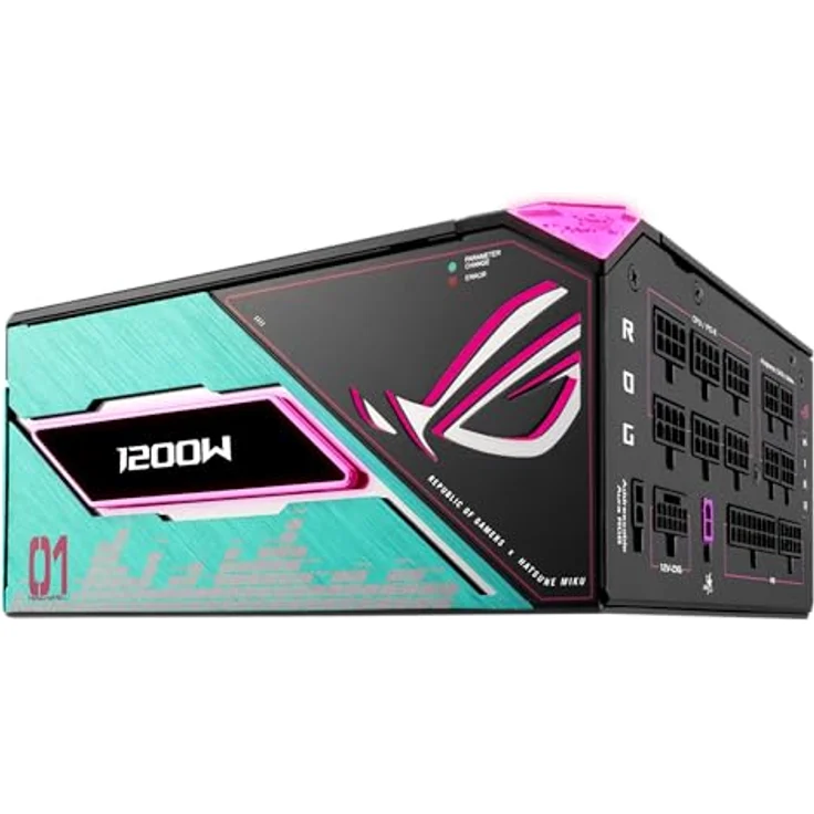 ASUS ROG Thor 1200W Platinum III Hatsune Miku Edition ARGB Gaming Netzteil, ATX 3.1 kompatibel, 80Plus Platinum, GaN-MOSFET, GPU-First-Spannungsmessung, magnetisches OLED-Display, Blau, Grün, Pink – Bild 5