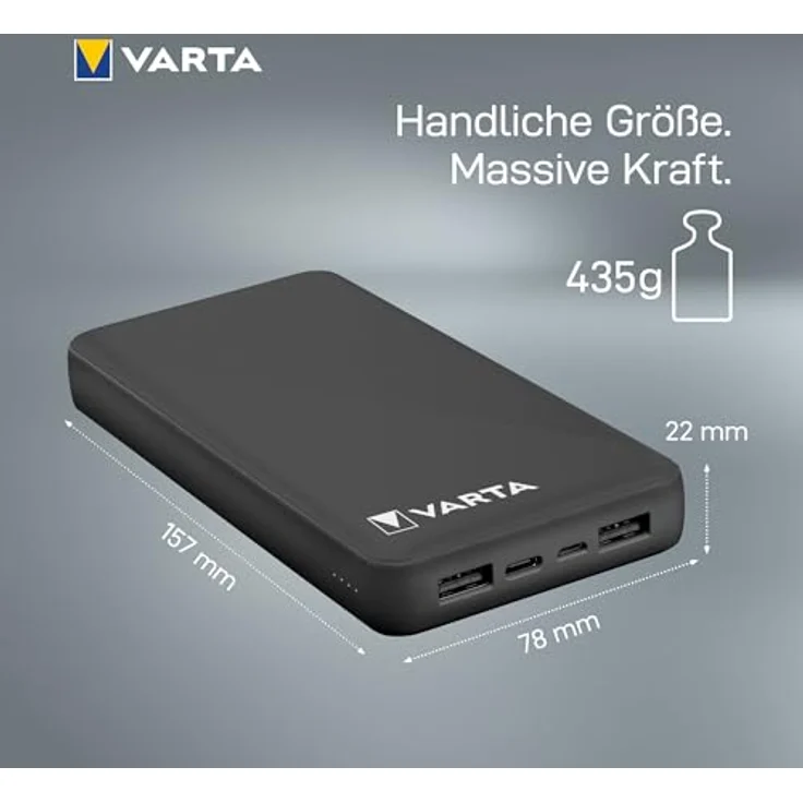 VARTA Power Bank 20000mAh, Powerbank Power on Demand mit 4 Anschlüssen (1x Micro USB, 2x USB A, 1x USB C), kompatibel mit Tablets & Smartphone, in umweltschonender Verpackung – Bild 2