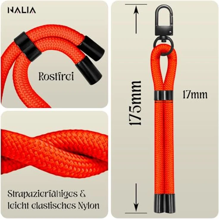 Nalia Wristy Handykette Universal Smartphone, Handgelenkschlaufe mit Hochfester Feinschlaufe und TPU Patch, schwarz – Bild 4